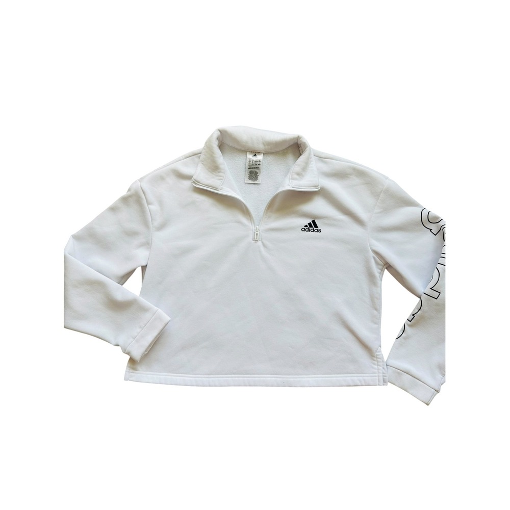 Streetwear Adidas Cropped Quarter Zip Fleece Sweatshirt Large White Logo